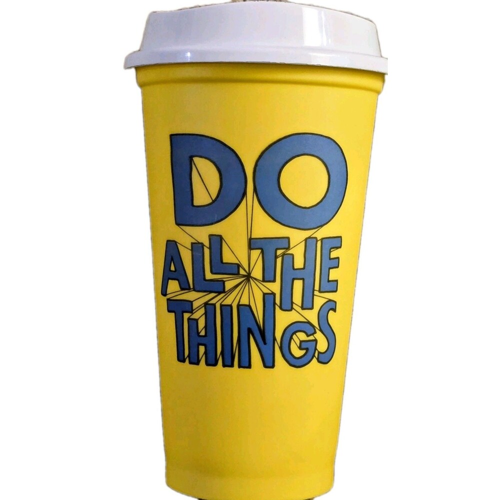 Starbucks Yellow Reusable Hot Cup 16oz “Do All The Things” 2017 BPA Free